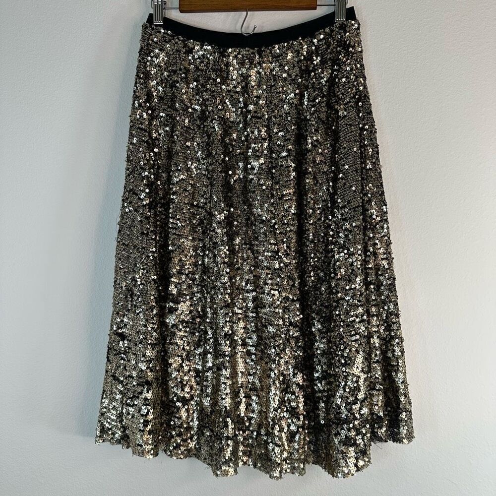 Maeve Anthropologie Gold All Over Sequin Embellished Midi Skirt Women Small Glam - Picture 2 of 8
